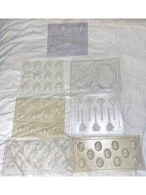 Vintage Chocolate Soap Candy Molds Cameos Hearts Flowers Bon Bons Rose Lollipops
